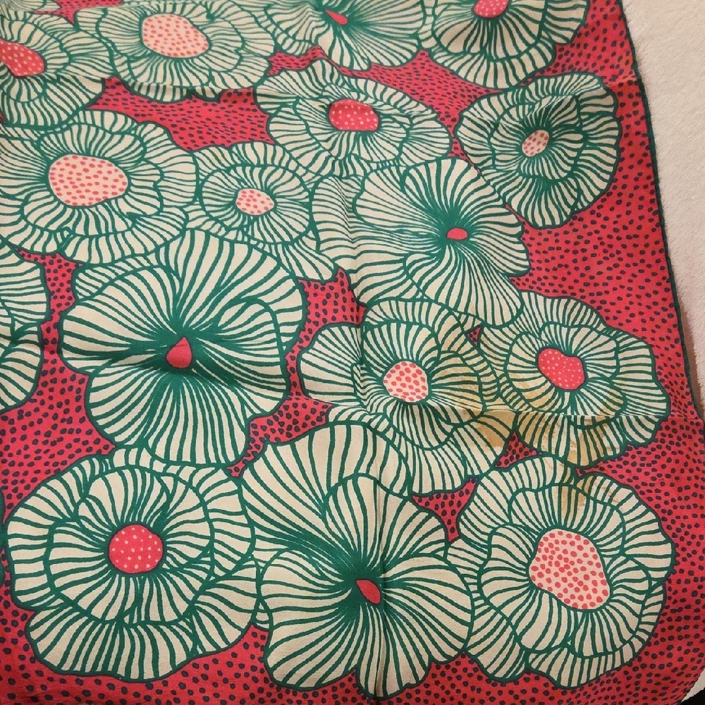 Dior Silk Abstract Floral Scarf in Red/Pink and Green, 29" x 29" - Picture 6 of 6